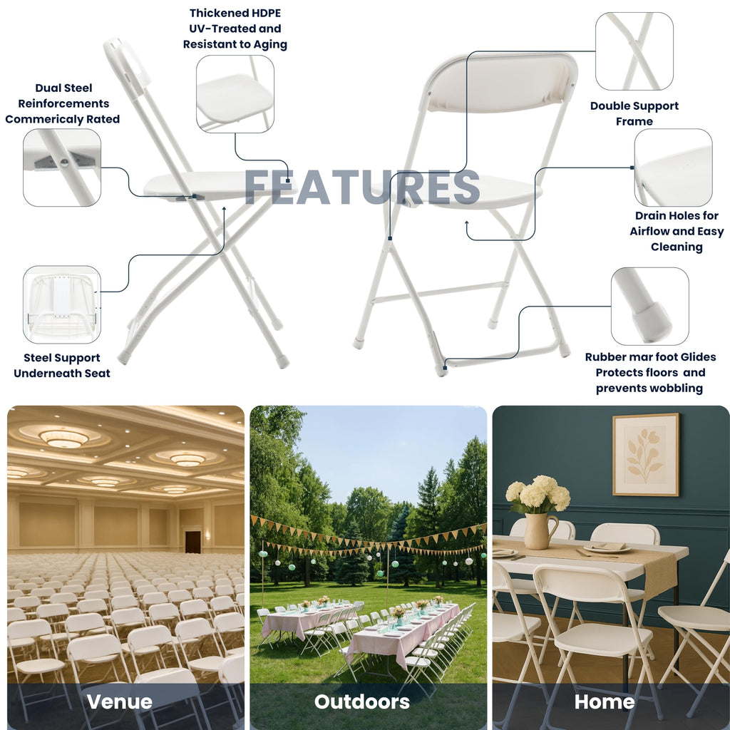 White Plastic Folding Chairs Set of 10 Steel Frame P18364