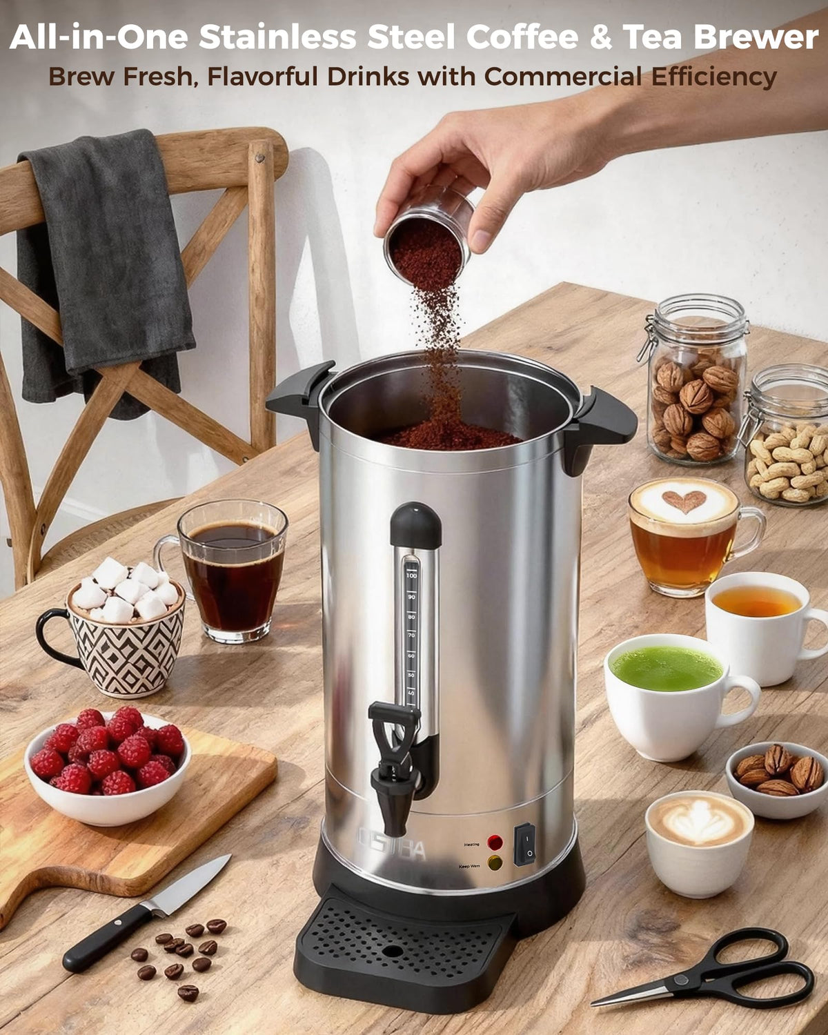 100-Cup Commercial Coffee Urn 15L Stainless Steel Percolator Z230336