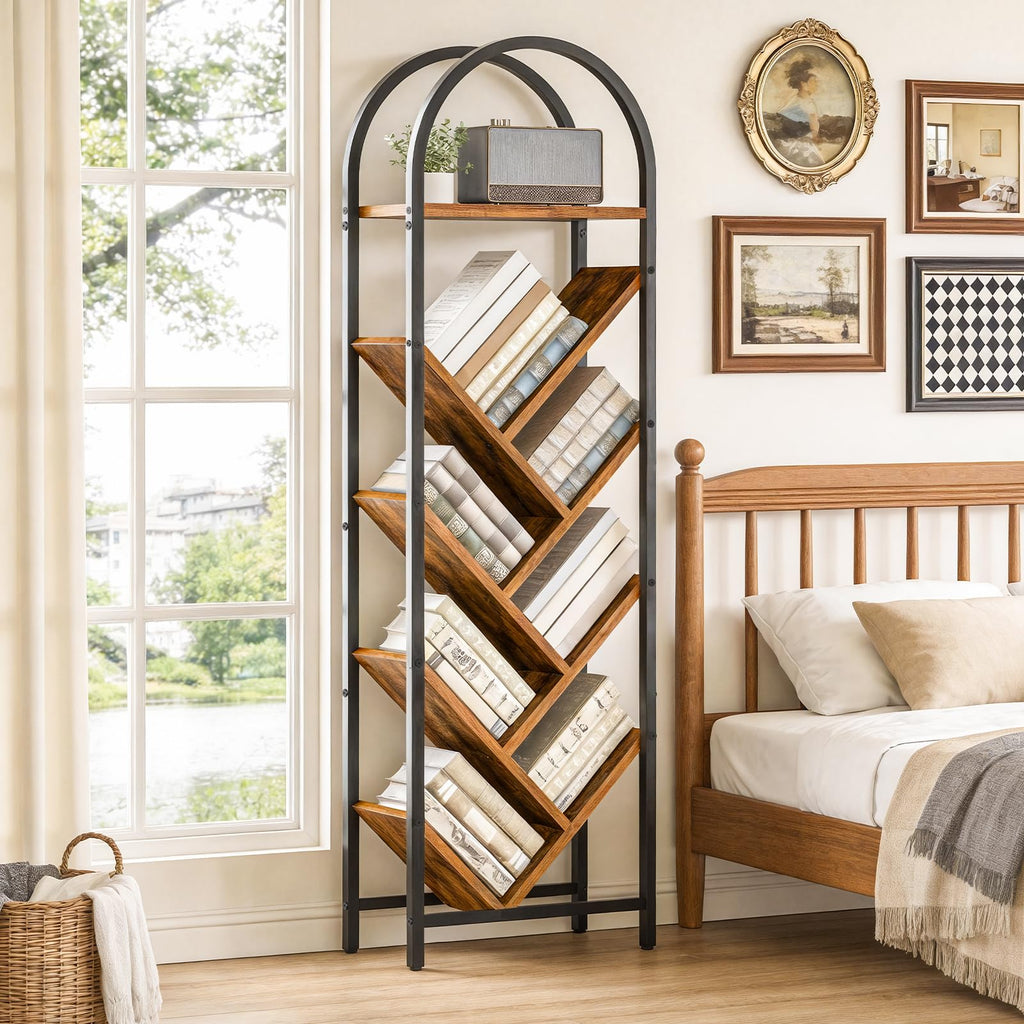 8-Tier Arched Bookshelf with Metal Frame E449