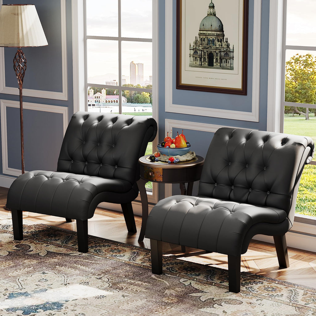 Black PU Leather Armless Accent Chair Set of 2 U96302