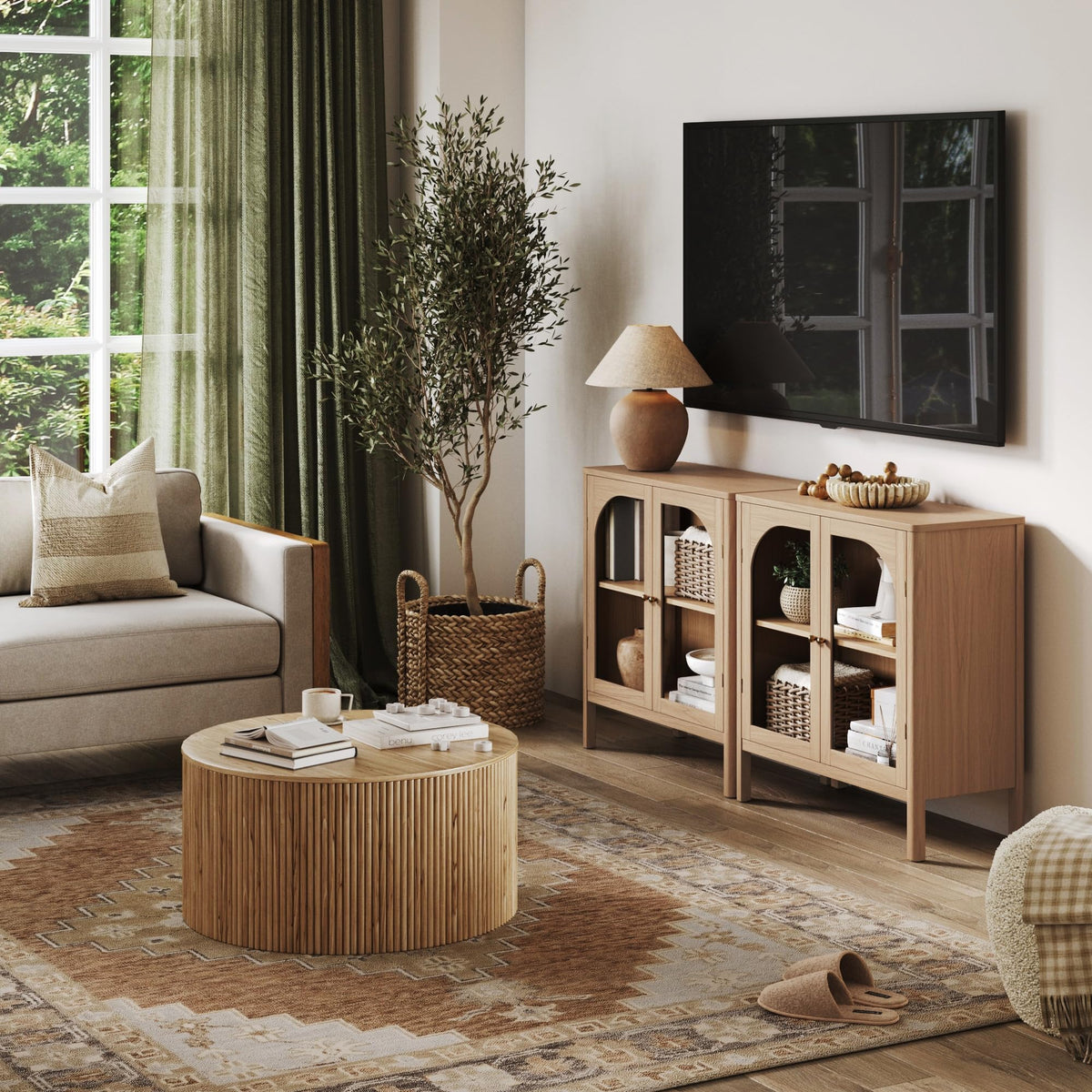 Modern Farmhouse Storage Cabinet with Glass Doors and Adjustable Shelf D69120