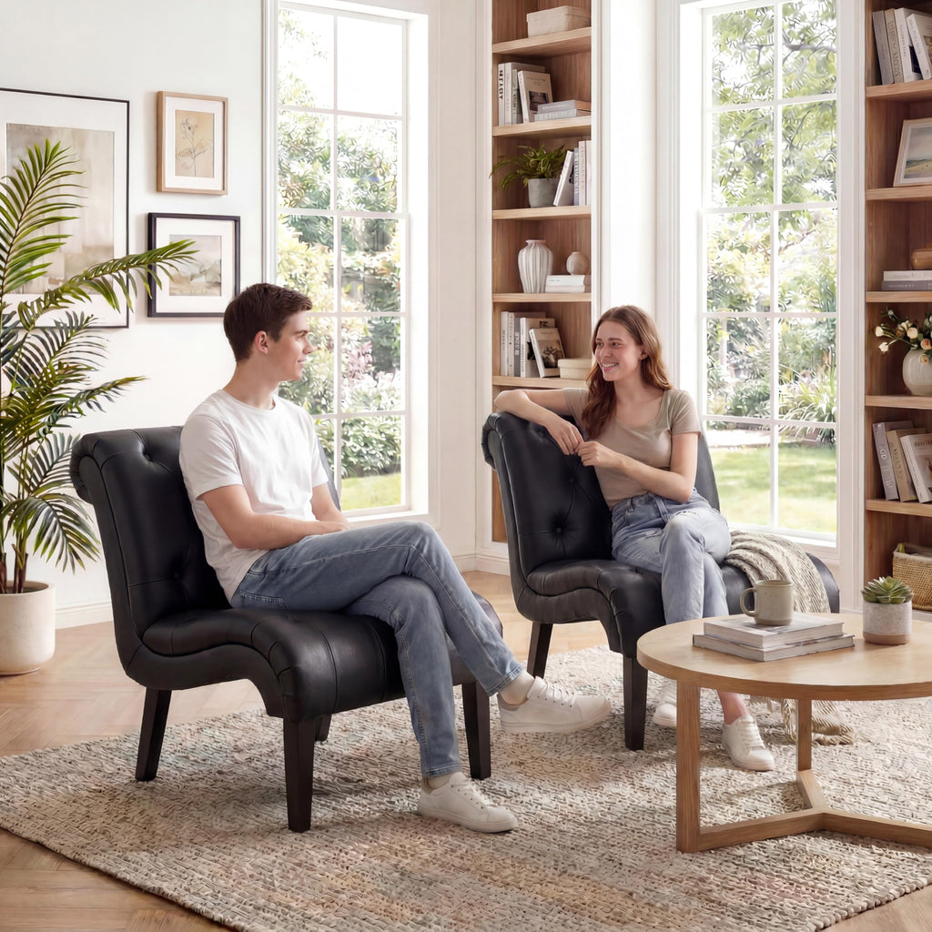 Black PU Leather Armless Accent Chair Set of 2 U96302