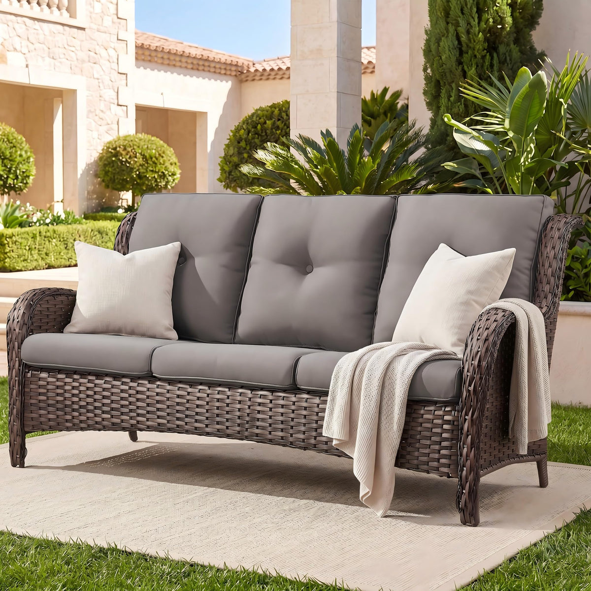 3-Seater PE Wicker Patio Sofa L859