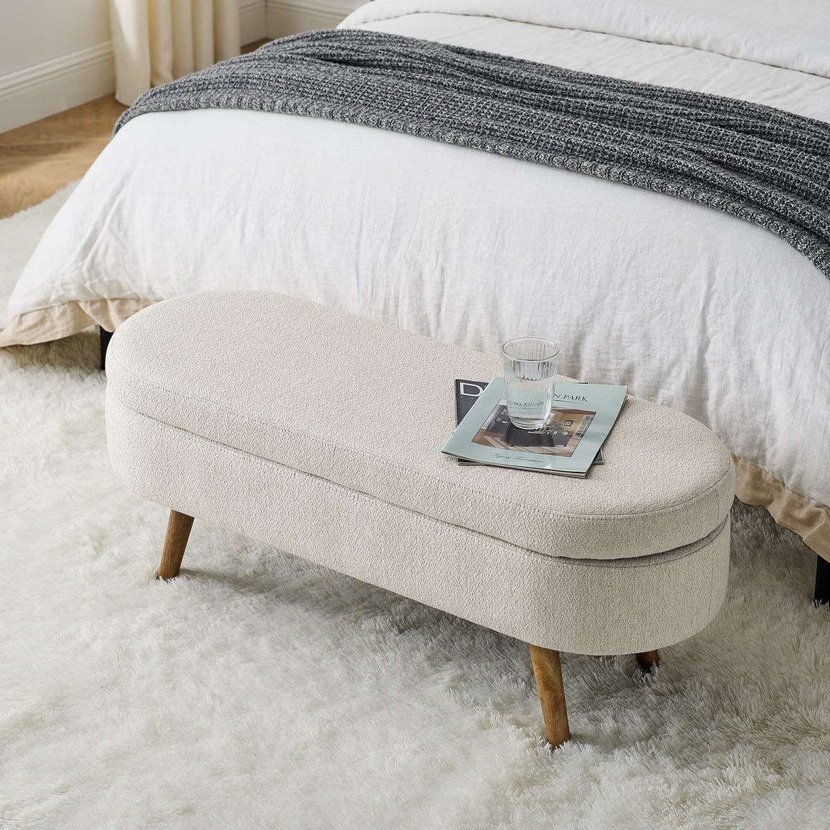 43.5" Beige Linen Storage Ottoman Bench X116579