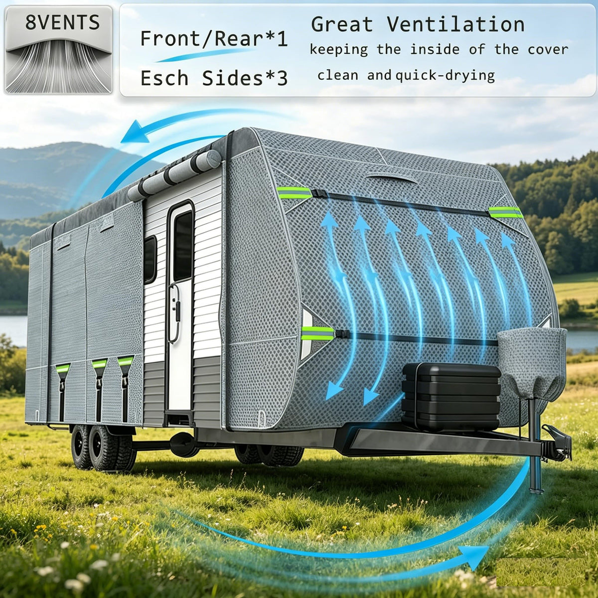 24-27FT 8 Layers Windproof RV Cover with Tire Cover T17554